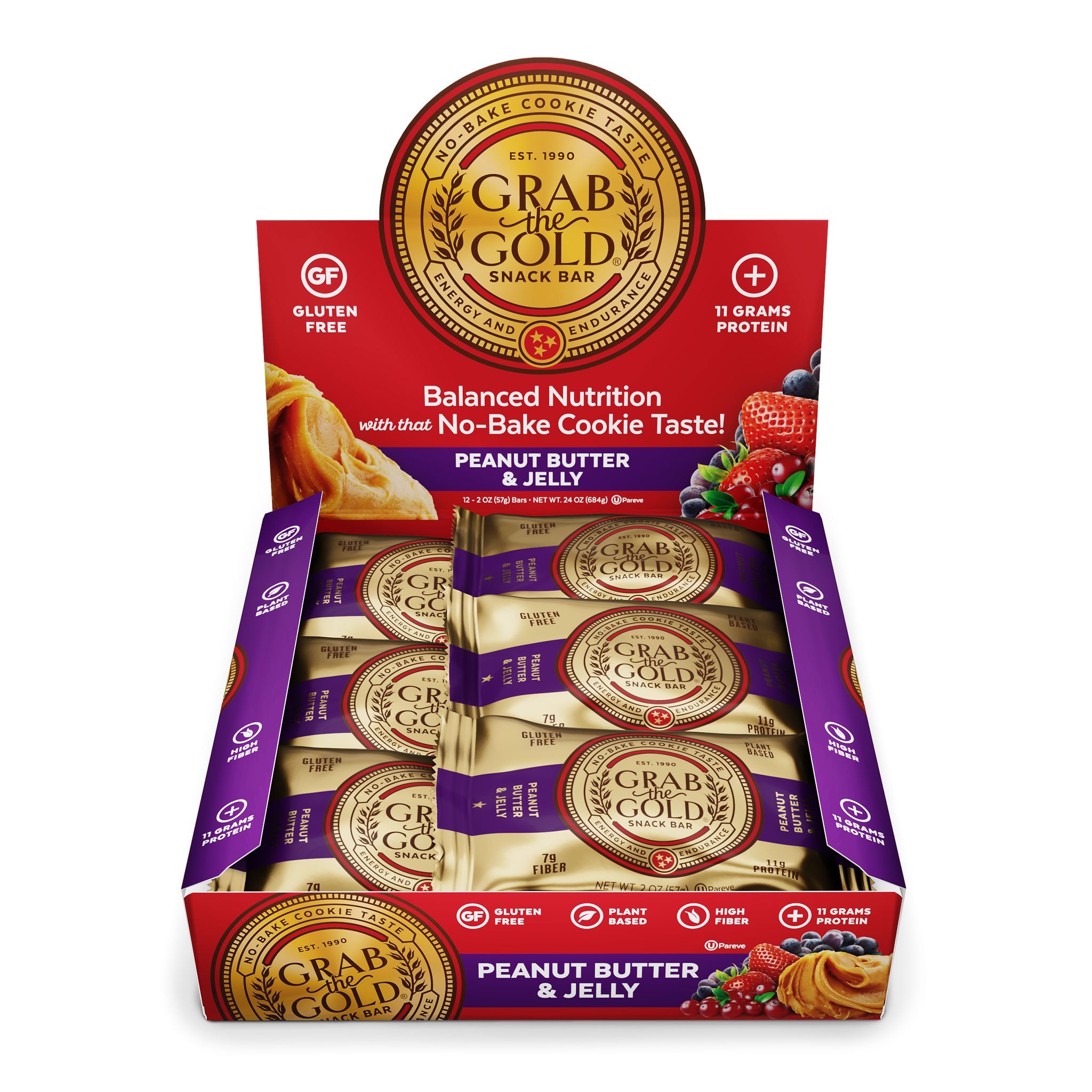 Grab The Gold Peanut Butter & Jelly Snack Bar 12 Bar Box